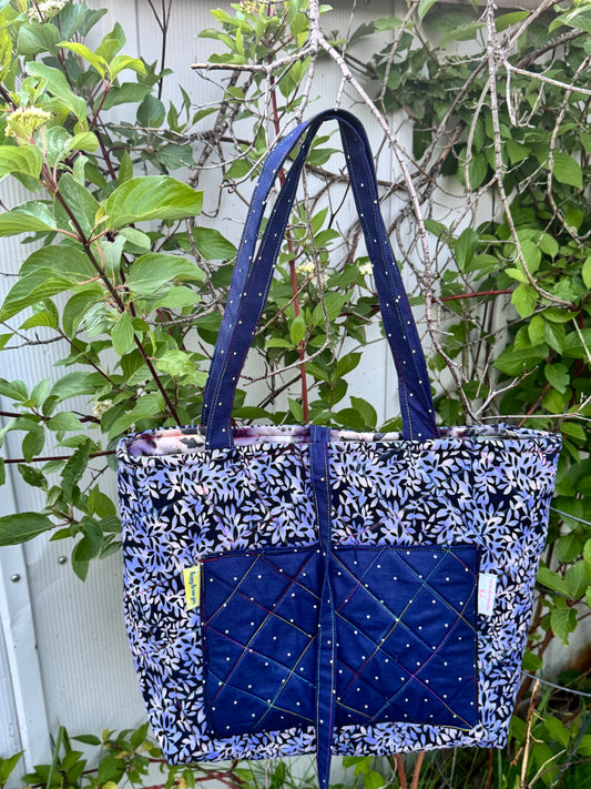 Blue Quilted Tote Bag