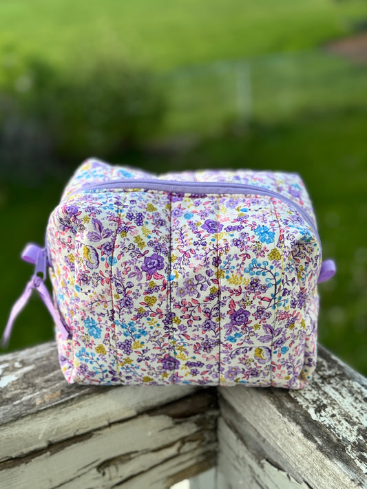 Purple Floral Makeup Bag