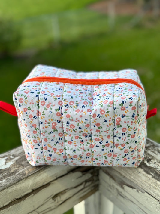 Orange Floral Makeup Bag