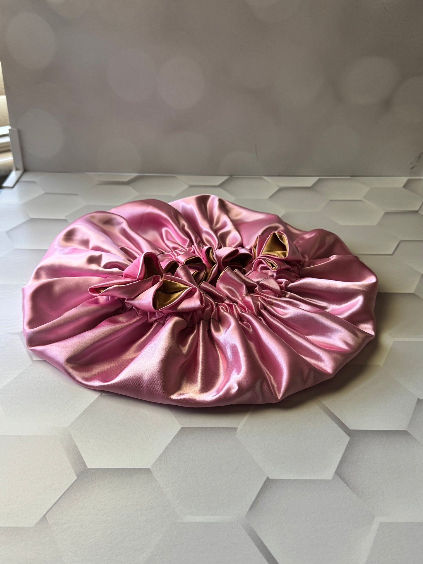Pink / Gold Satin Bonnet