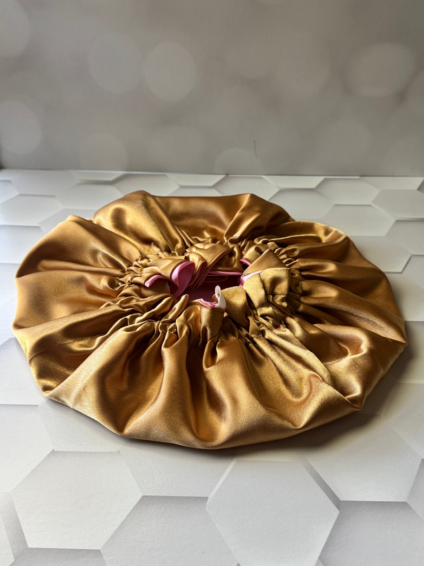 Pink / Gold Satin Bonnet