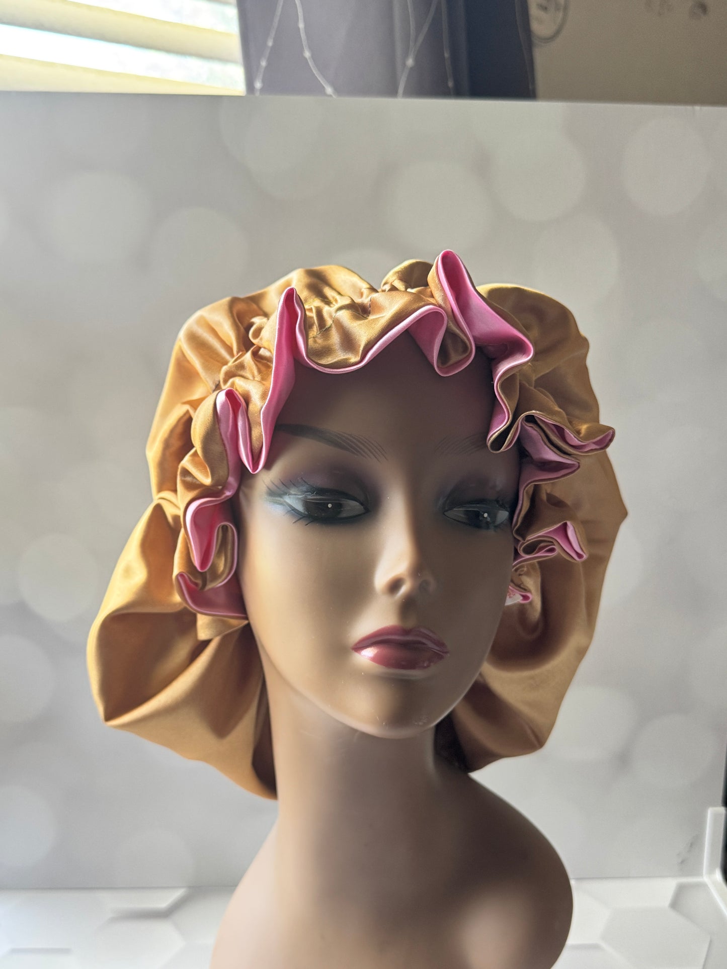 Pink / Gold Satin Bonnet