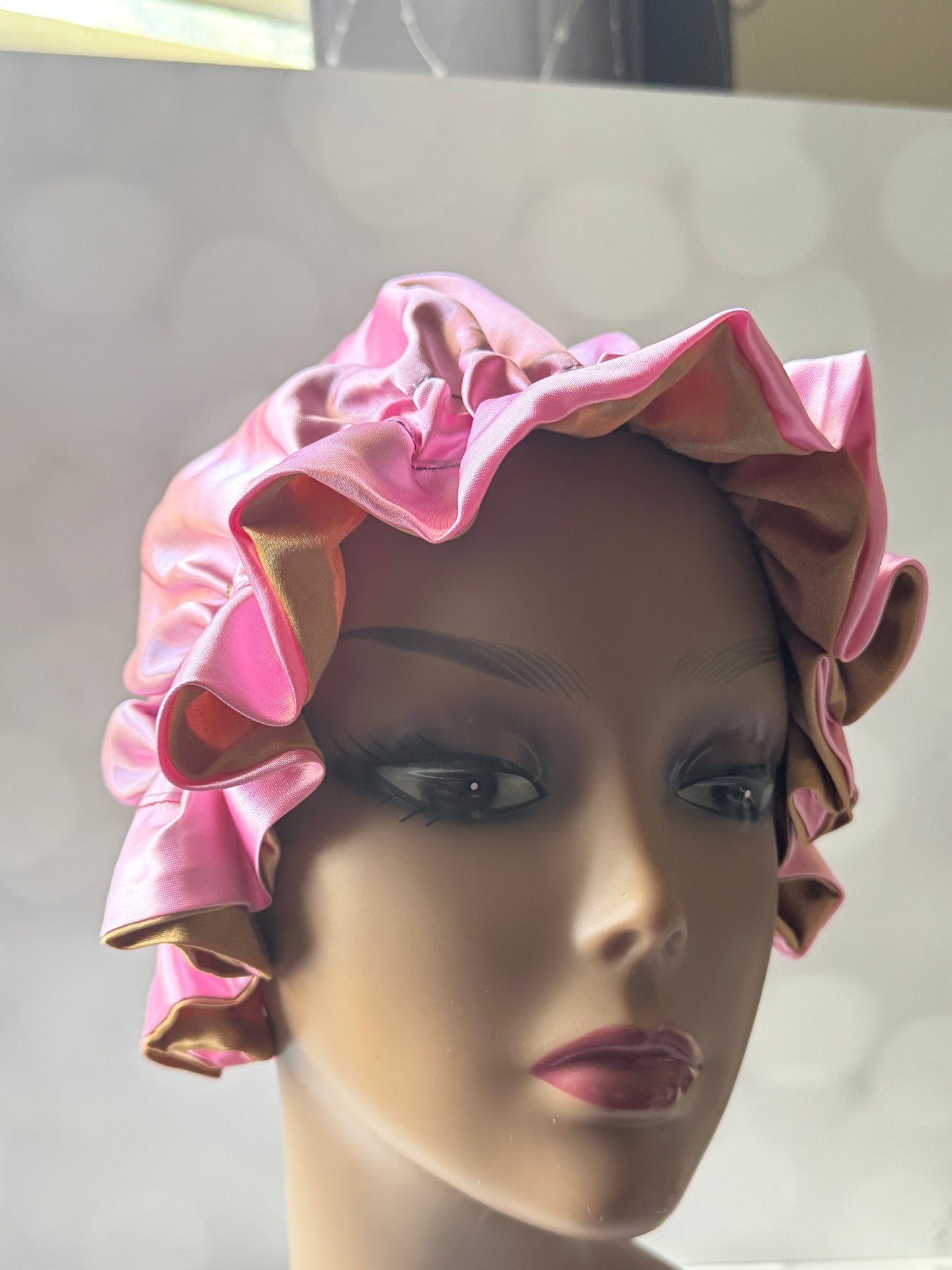 Pink / Gold Satin Bonnet