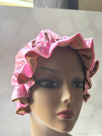Pink / Gold Satin Bonnet