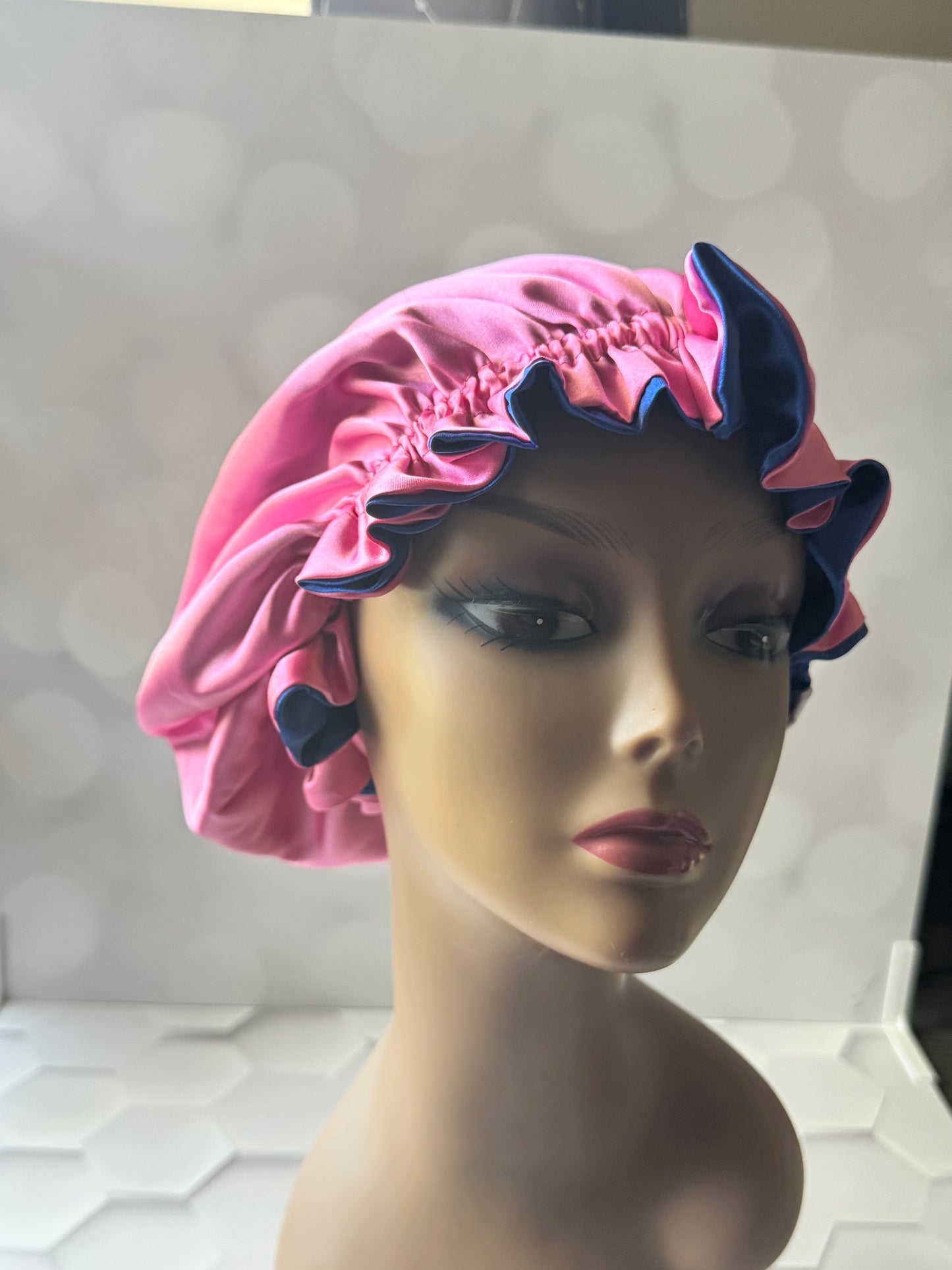 Pink/Blue Satin Bonnet -Regular