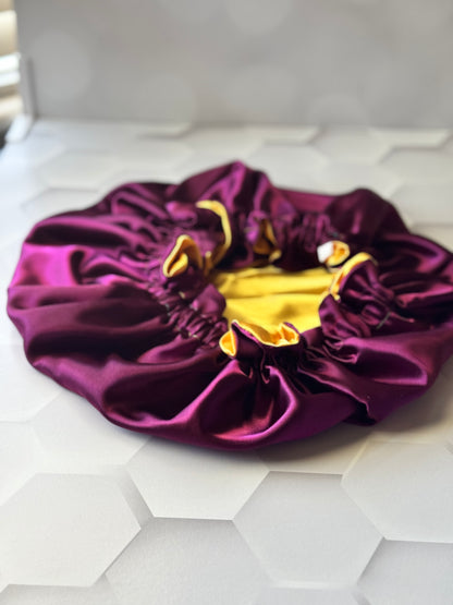 Plum/ Yellow Satin Bonnets